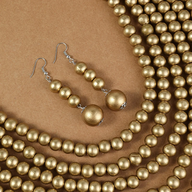 Многослойный Комплект Украшений Из Деревянных Бусин В Африканском Этническом