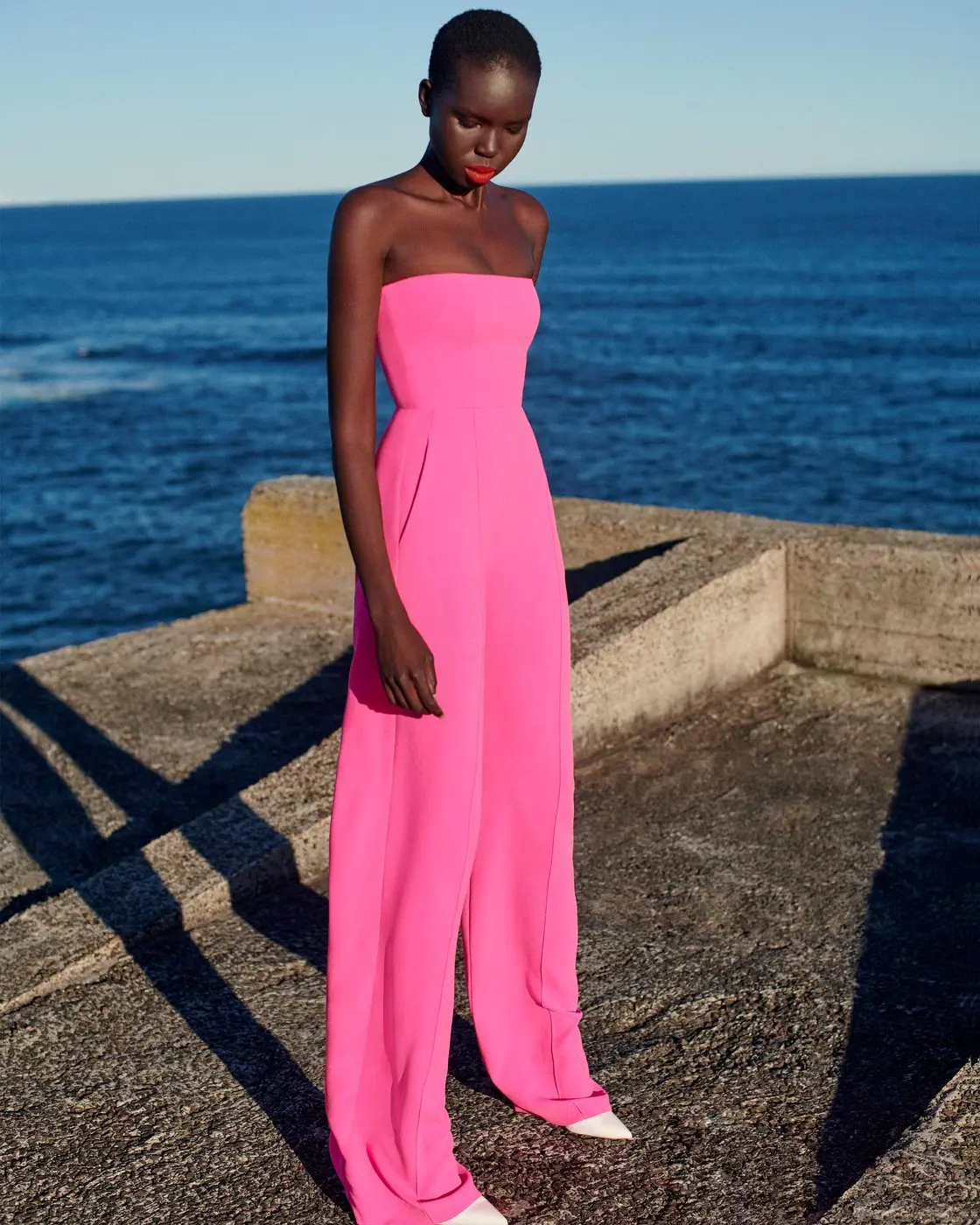 

New High Street Summer Fashion Sexy Strapless Backless Pink Bodycon Women Jumpsuit 2021 Celebrity Designer Fashion Rompers
