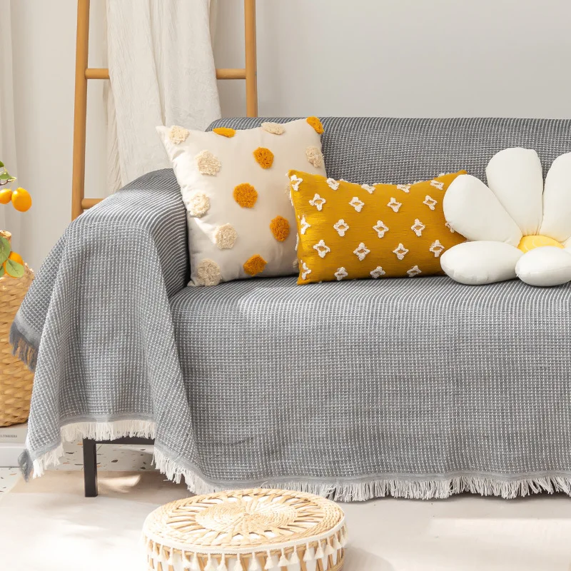 

Throw Sofa Covers For Living Room Full Cover Non-Slip Sofa Knitted Blanket Simple Style Thread Blanket For Sofa Bed Travel Decor