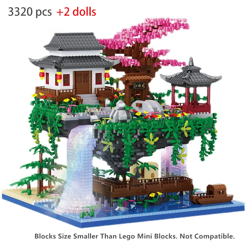 

Garden Diamond Building Blocks Architecture Peach House Waterfall Light DIY Bricks Toy For Kid Over 12 Years Adult Gift 3320PC