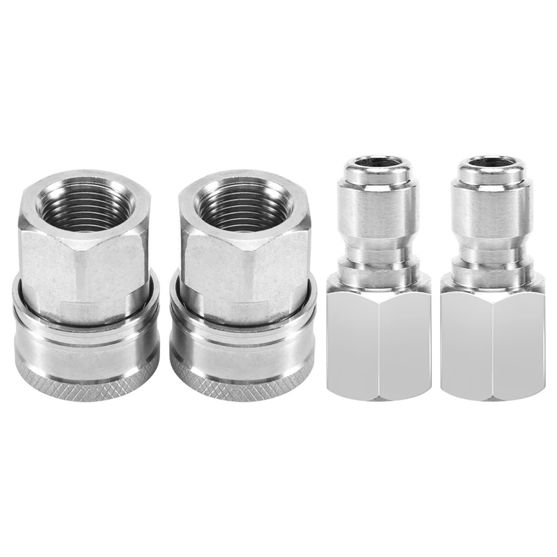 

2 Sets NPT 3/8 Inch Stainless Steel Male And Female Quick Connector Kit Pressure Washer Adapters