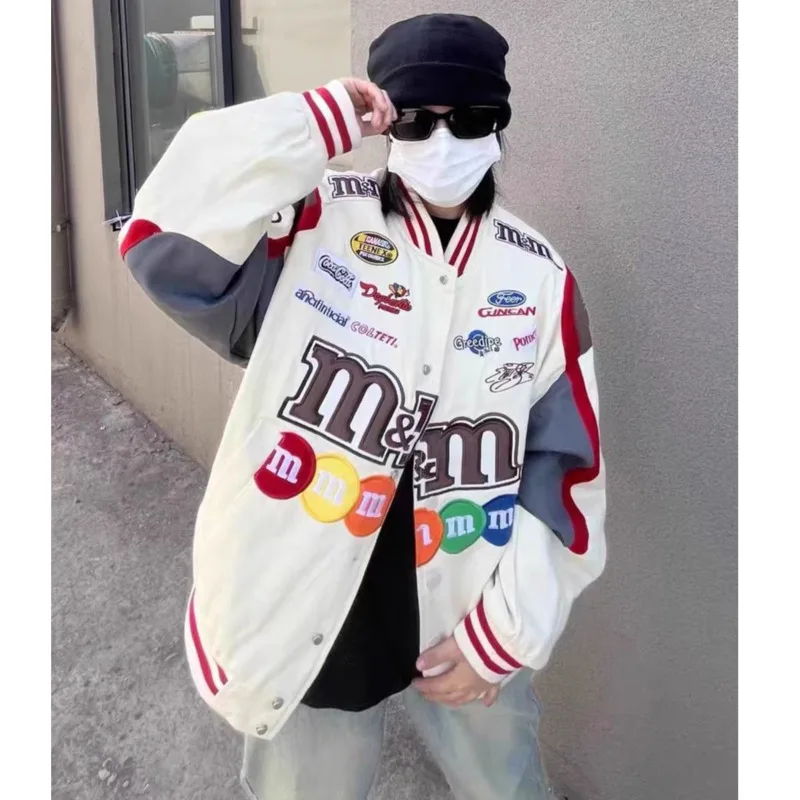 

Bomber Woman Varsity Racing Jacket PU Long Sleeve Stand Collar Leather Jackets Unisex American Jacket‘s Bombers Coat Met