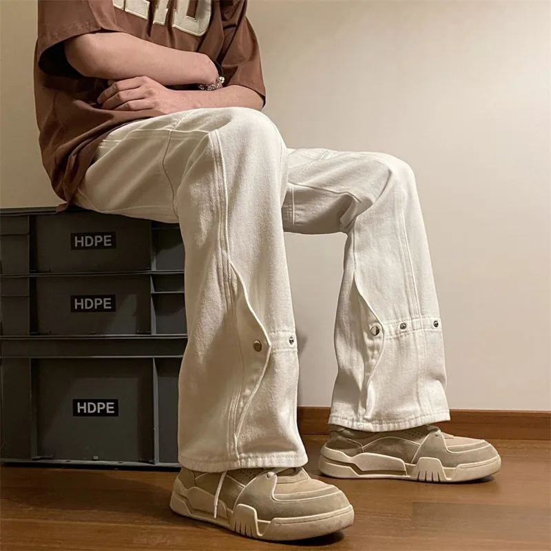 White Black Jeans Men Slim Fit Fashion Casual Straight Jeans Men Japanese Streetwear Hip-hop Denim Pants Mens Trousers M-2XL