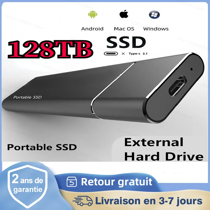 

New High-Speed Hard Disk 2TB 4TB 8TB 16TB 32TB 64TB 128TB SD Mobile External Hard Disk USB 3.1/Type-C Interface Mass Storage