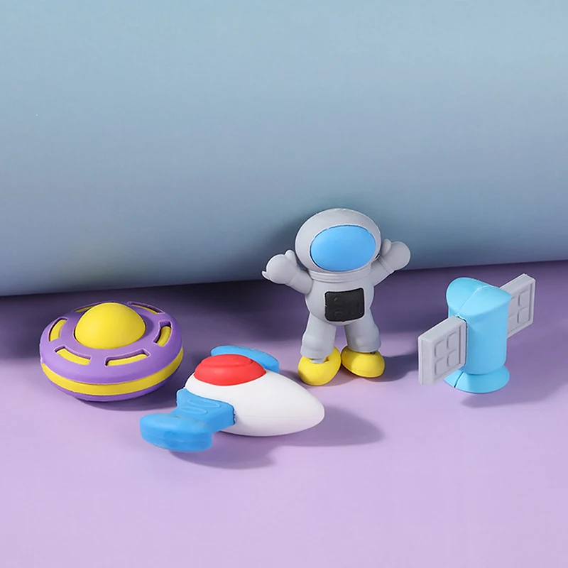

4pcs Meet with Alien Eraser Set Non-PVC Mini Rocket Astronaut Rubber Erasers