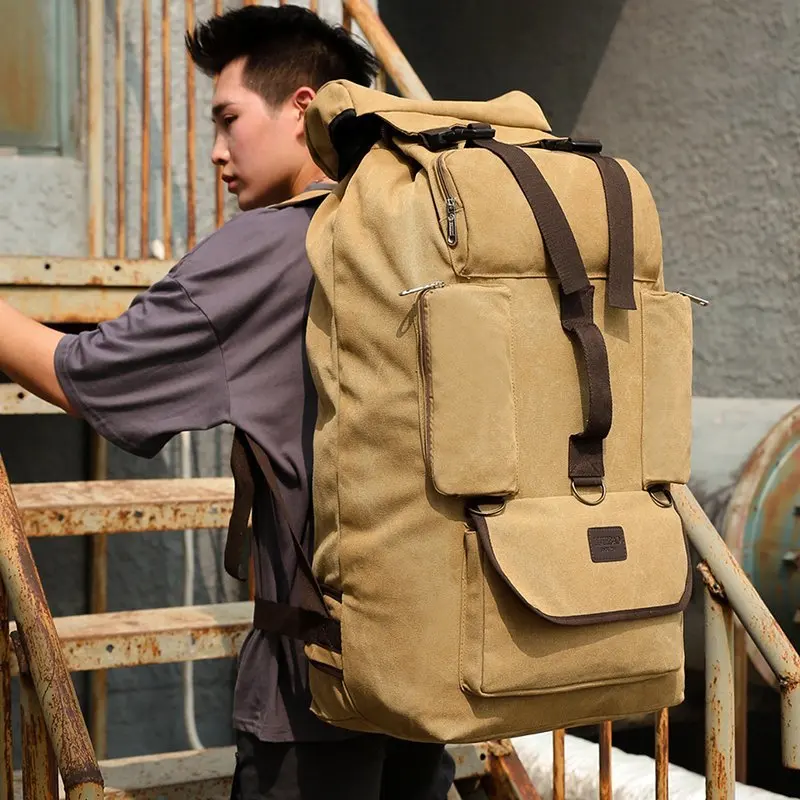 

100 Liters Thickened Canvas Backpack Leisure Travel Men's Large Capacity Mountaineering Moving Luggage Backpack Can Hold Quilt