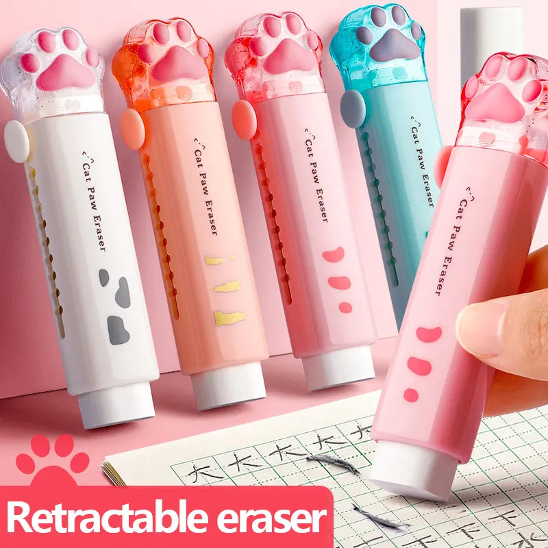 

【100%NEW】Kawaii Retractable Eraser Cute Cat Korean Stationery Rubber Drawing Erasers Children's School Supplies Office Gift