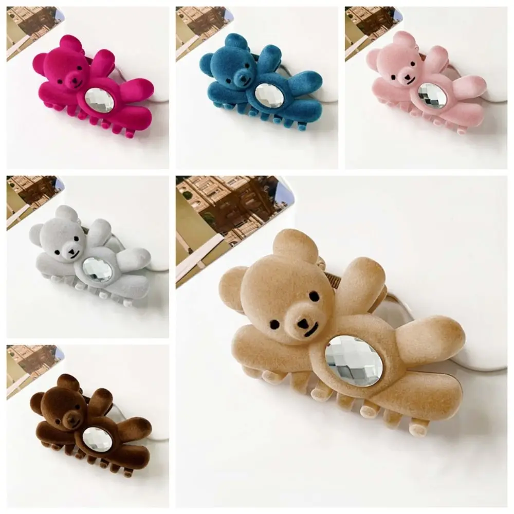 Креативная флокированная заколка для волос с милым медведем коготь в виде акулы