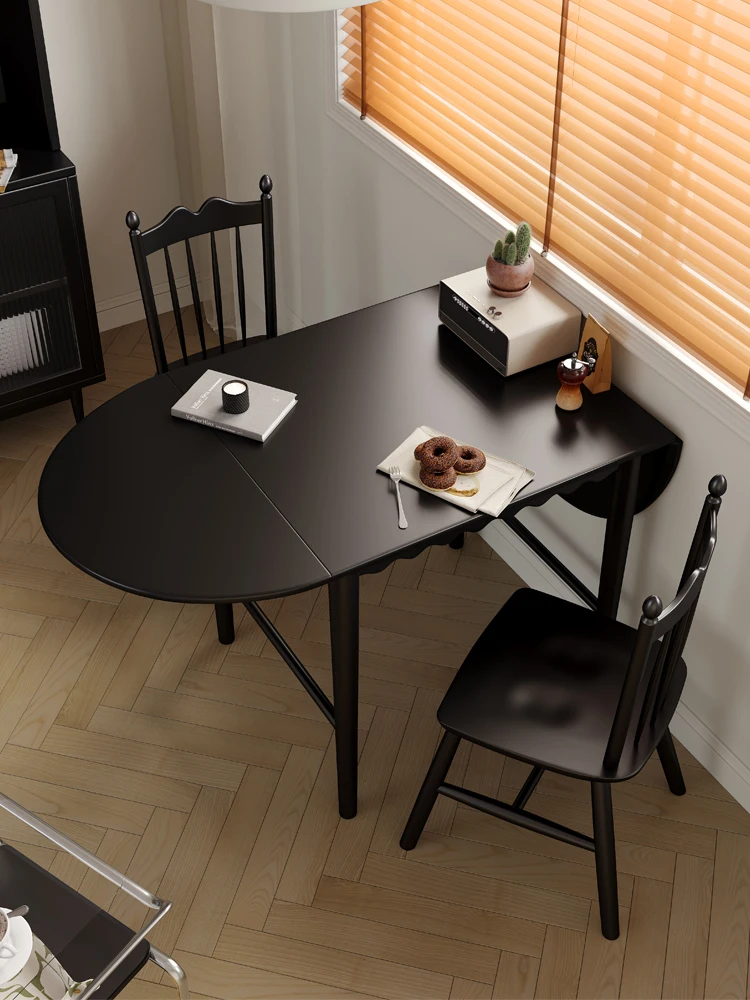

Французский Ретро полностью твердый деревянный овальный складной обеденный стол, черный цвет, роскошный дом