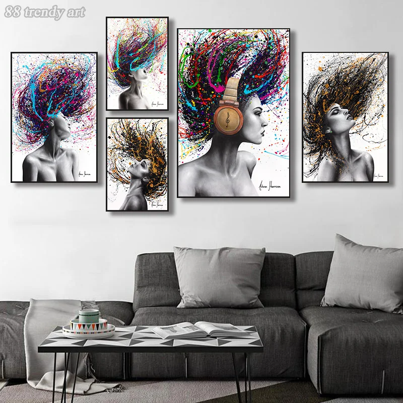 Ful Hair Woman Canvas Oil Painting Posters Prints Fashion Fugure Wall Art Pictures Modern Home Living Room Decor