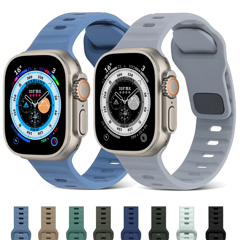 Мягкий силиконовый ремешок для Apple Watch Band Ultra 49 мм 44 мм 45 мм 42 мм 41 мм 42 мм 38 мм, спортивный ремешок для часов iwatch Serise 8 7 6 5, браслет