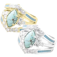 3pcsset rhinestones turquoise rings women retro elegant diamond rings jewelry trendy bridal wedding rings valentines day gifts