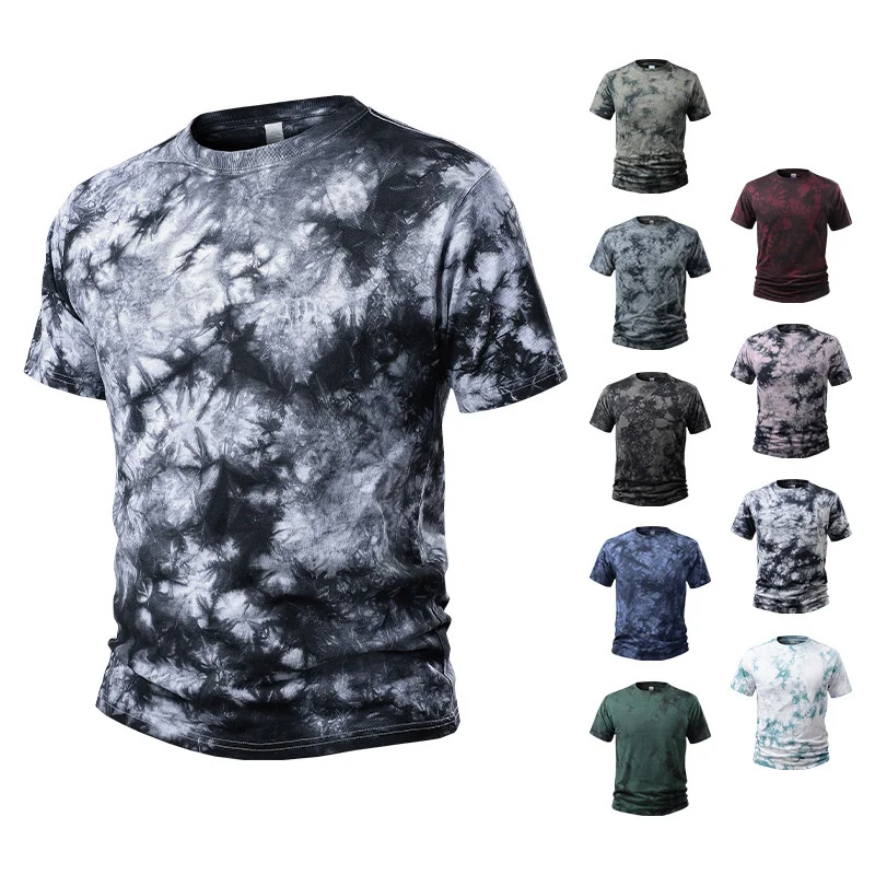 

2022 New Summer Tshirt Men Fashion Tie Dye T-shirt Short Sleeve Tops Tees Male Casual Tie-dye T Shirts Cotton 9 Color