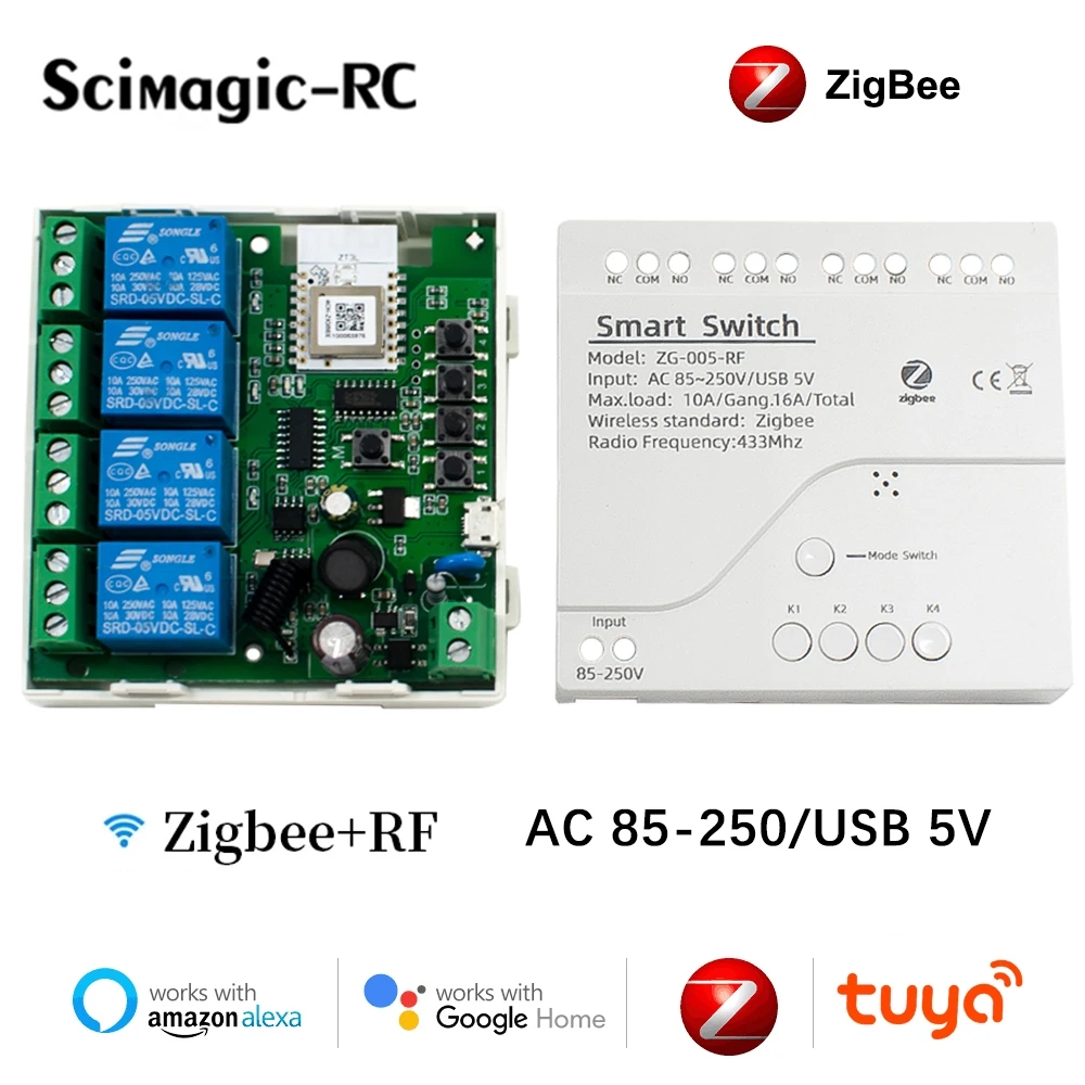 

4CH Zigbee Tuya Smart Home RF Controller DC 12V 24V 32V RF433 Remote 4 Channel Inching Pulse Relay for Alexa Google Home