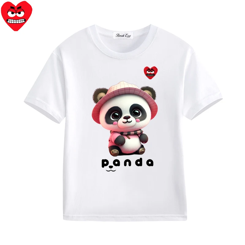 Розовая футболка с милым принтом панды для мальчиков и девочек хлопковая детская