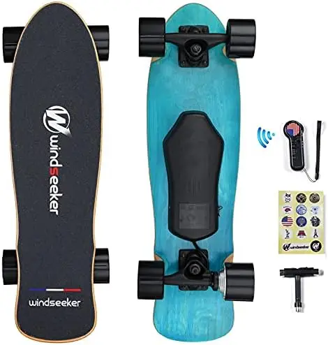 

Skateboard with Remote Control for Beginners, 350W Brushless Motor, Max 12.4 MPH, Carver E-Ska with DIY Stickers