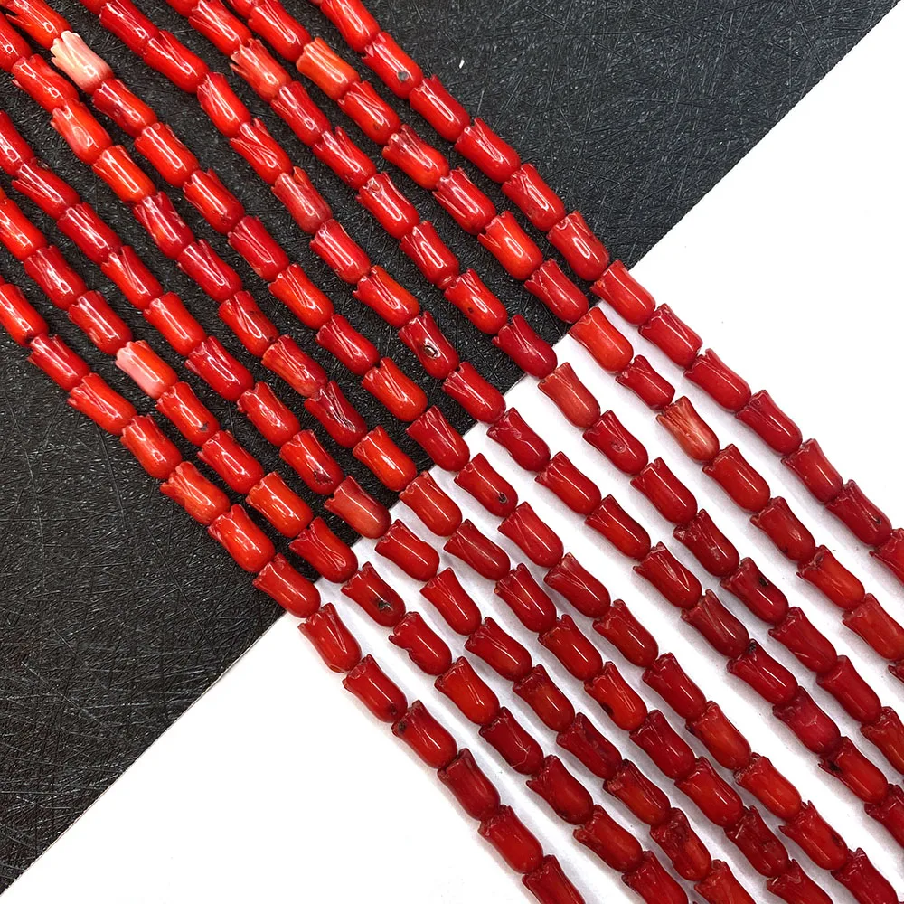 

Red Coral Beads 5x8mm Flower Shape Coral Beads for Handmade DIY Fashion Necklace Bracelet Accessories, Length 15 Inches