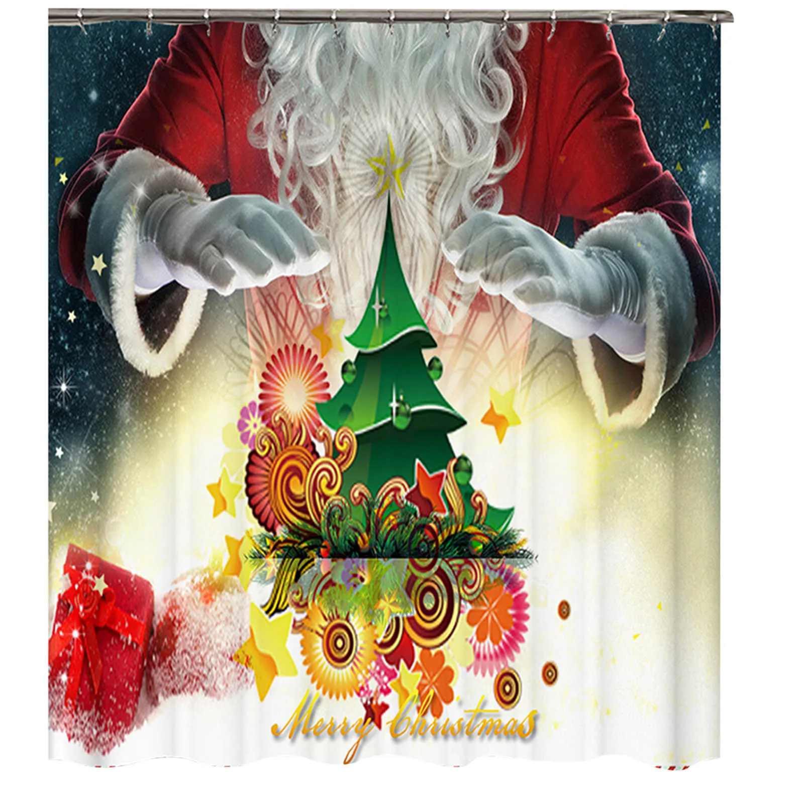 

Christmas Pattern Printing Shower Curtain Waterproof Bathroom Supplies Xmas Decor
