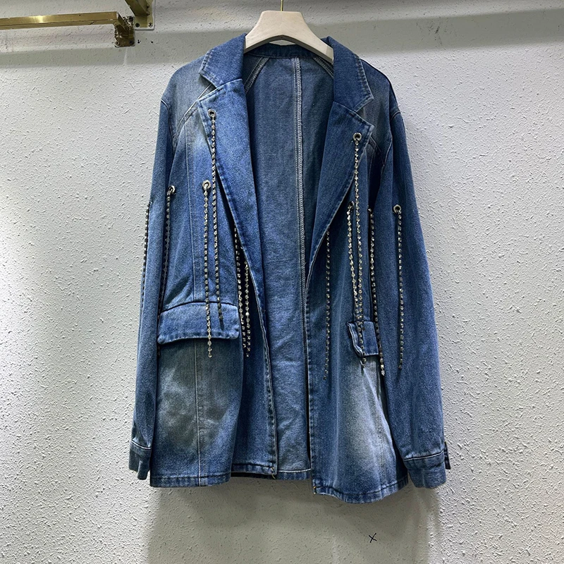 [zoci] Wind 2024 осенний новый дизайн нерегулярное украшение с кисточками джинсовый