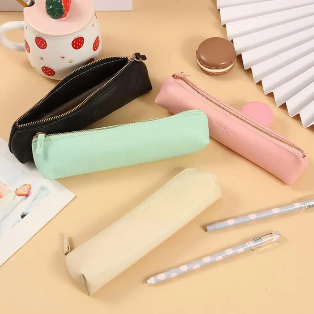 

Color Mini Pencil Simple Cute Pu Leather Pencil Bag For Girls Children Gift Kawaii Stationery School Storage Supplies M2q3