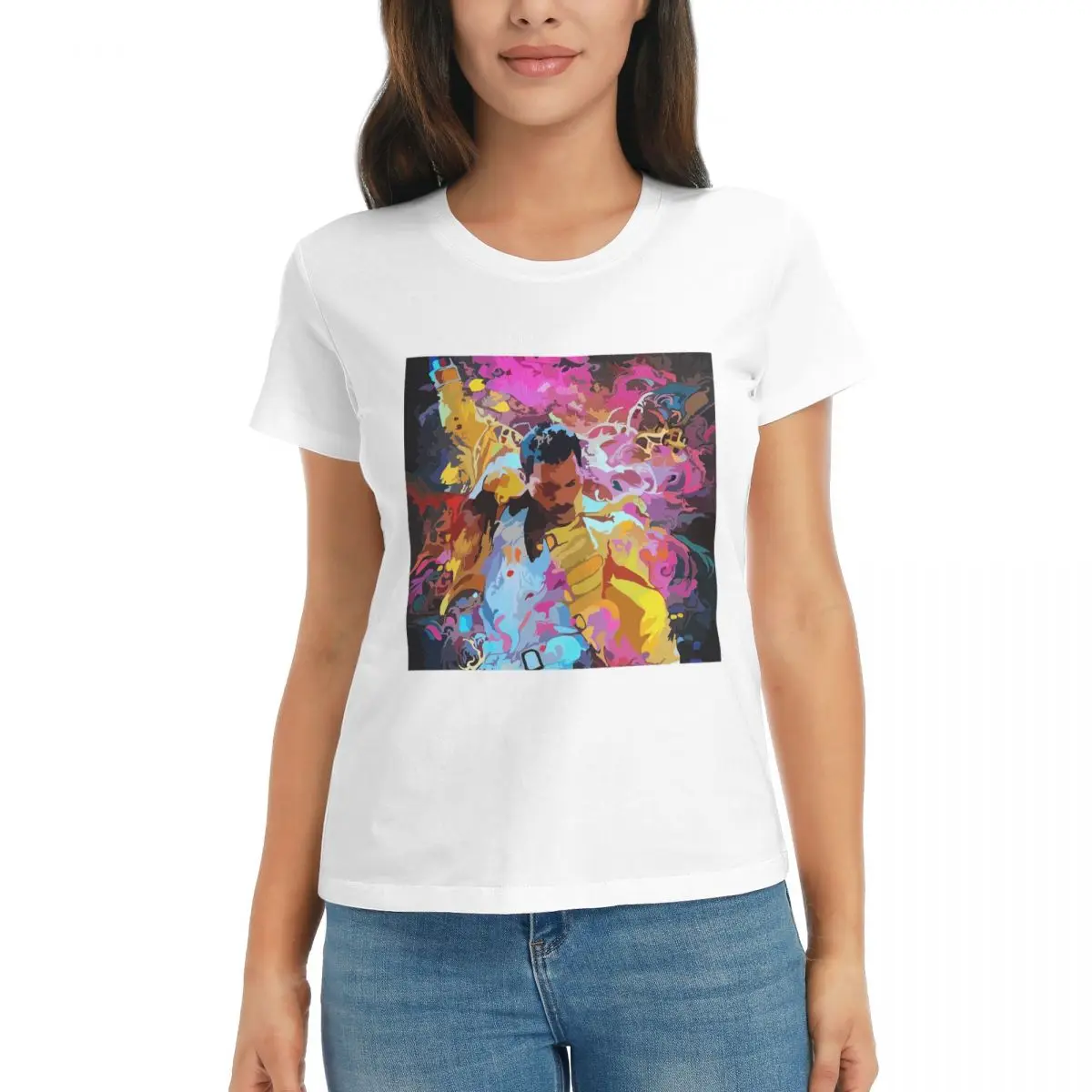 

Freddie Mercury Acrylic R250 Motion White Creative Tees High grade Fitness USA Size