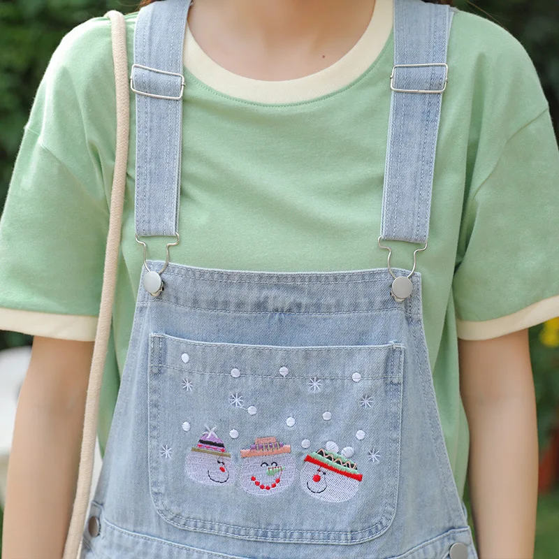 Летняя вышивка, ослабевающие джинсы, джинсы с бретельками, корейский досуг