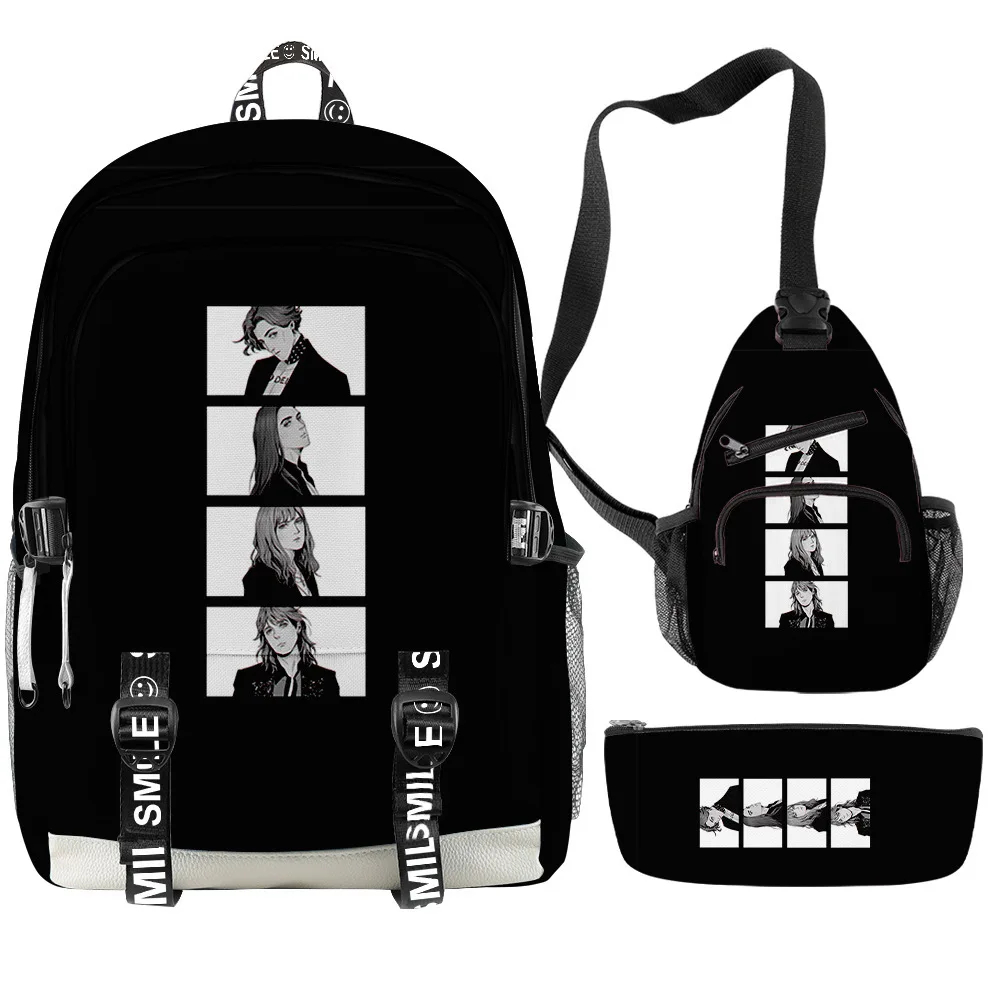 

Hip Hop Maneskin 3pcs/Set Travel Backpack 3D Print Oxford Waterproof Notebook multifunction Backpacks Chest Bags Pencil Case