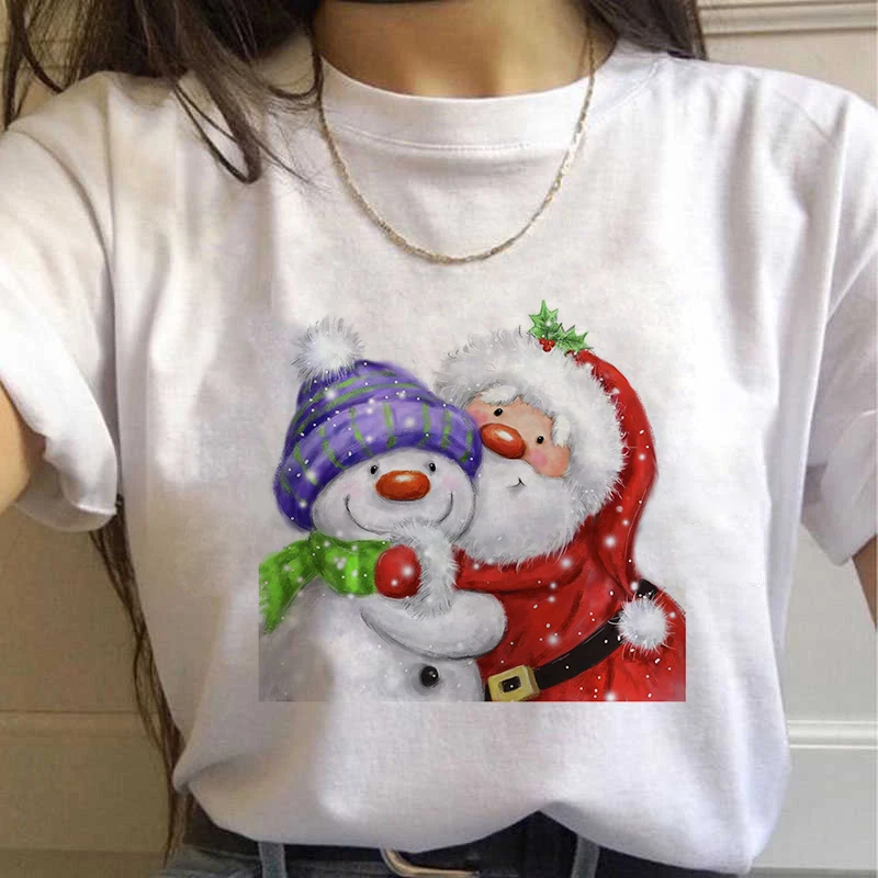 

Santa Claus Christmas T-shirt Women Harajuku Aesthetic White Top Streetwear Tshirt 2021 Summer Fashion Y2k Casual Female T Shirt