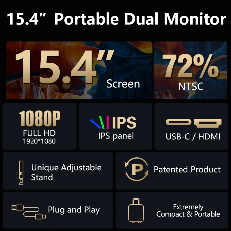 Фото Тройной монитор для ноутбука 15,6, правый экран 180 °   Поворот, Plug and Play для Windows/Mac (M1/M2/M3) Pro/Max с диагональю 15,6–17,3 дюйма — S3 №4