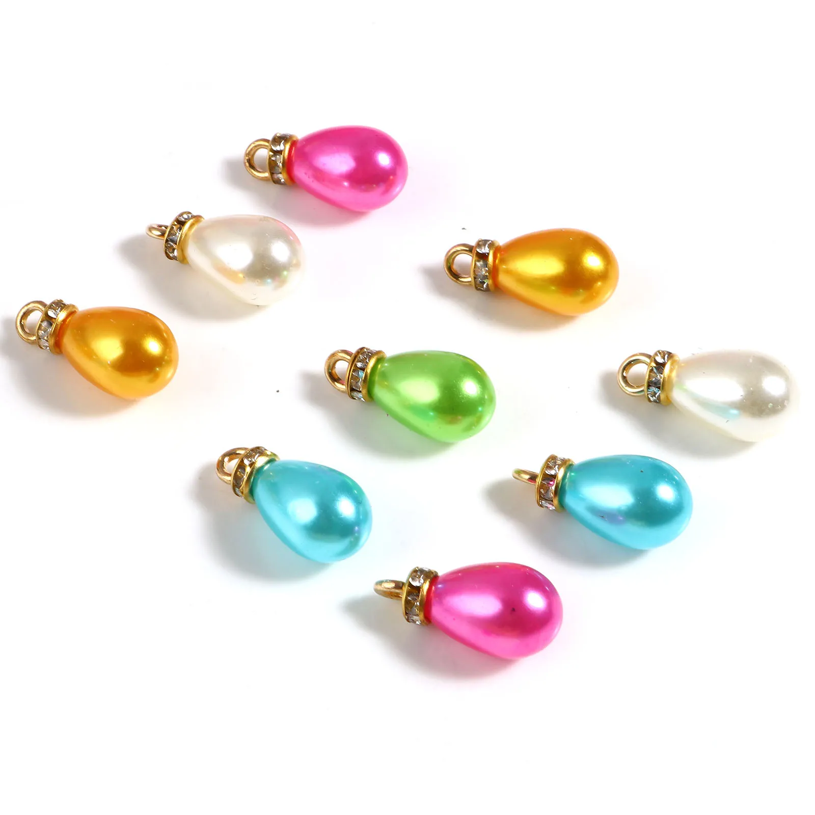 

20PCs Acrylic Charms New Fashion Drop Gold Color Metal At Random Color Rhinestone Pendants DIY Making Earrings Jewelry 20mmx10mm
