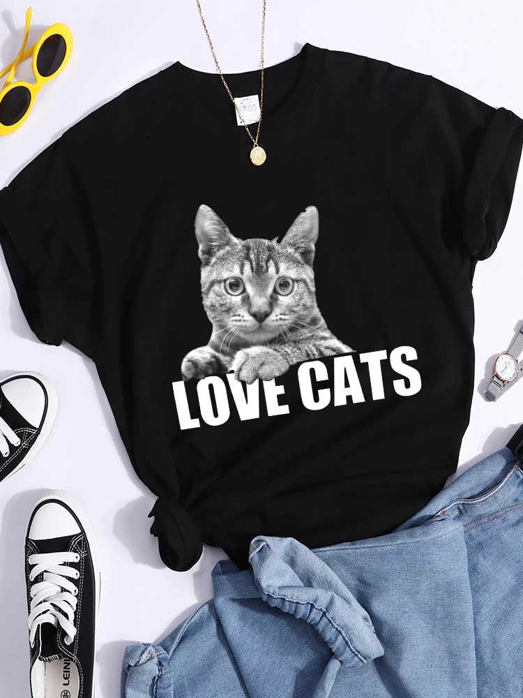 

Retro Y2K Love Cats Kawaii Printed Female T Shirts Fashion Hip Hop T-Shirt Street Summer Tee Clothes High Quality Women Tshirt