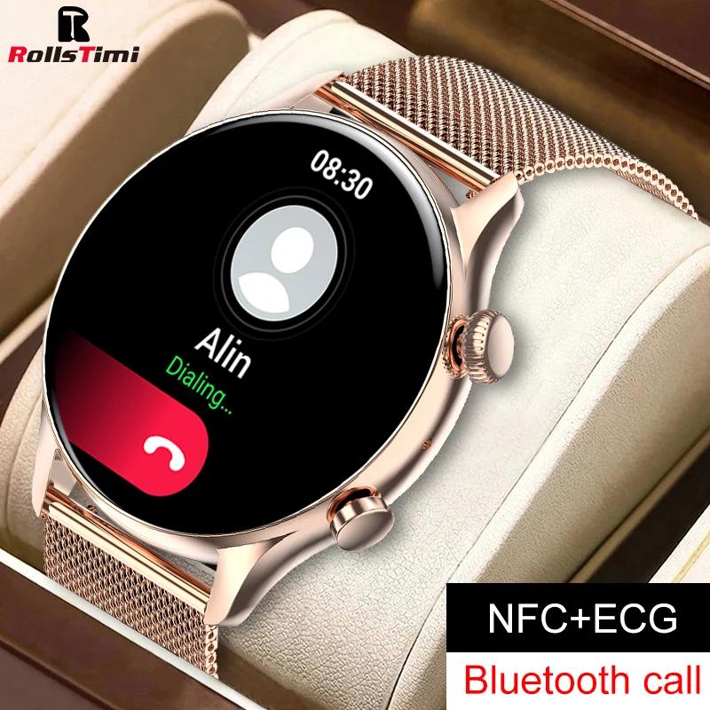 

Rollstimi NFC Password Unlock Smart Watch Men Bluetooth Call AMOLED Screen Always Display The Time Local Music 2022 Ladys watch