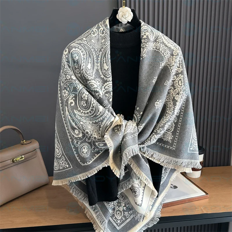 2024 женский шарф новая двусторонняя шаль из искусственного кашемира разных