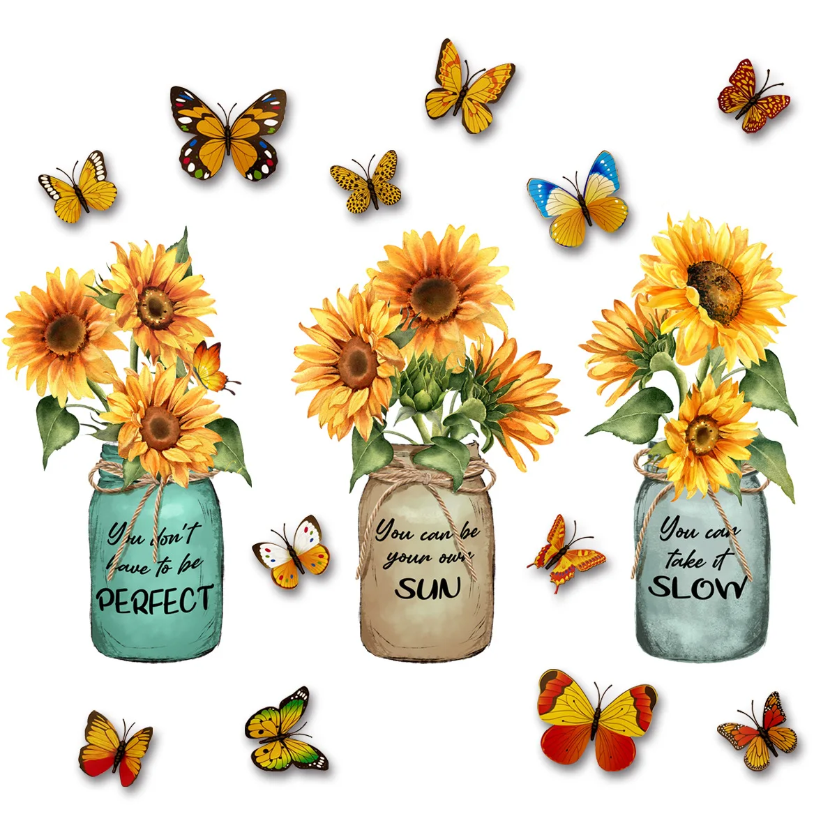 

Raymeel Butterfly Sunflower Vase Wall Stickers Home Decor Living Room Bedroom Mural Decal Plant Paper Beautify Art Self-adhesive