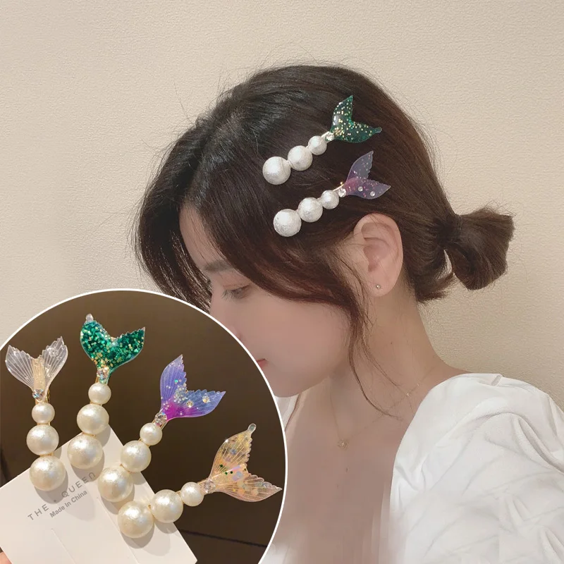 

Милые жемчужные Заколки для женщин и девушек в виде рыбьего хвоста, милая повязка на голову, заколки для волос с орнаментом русалки, модные а...