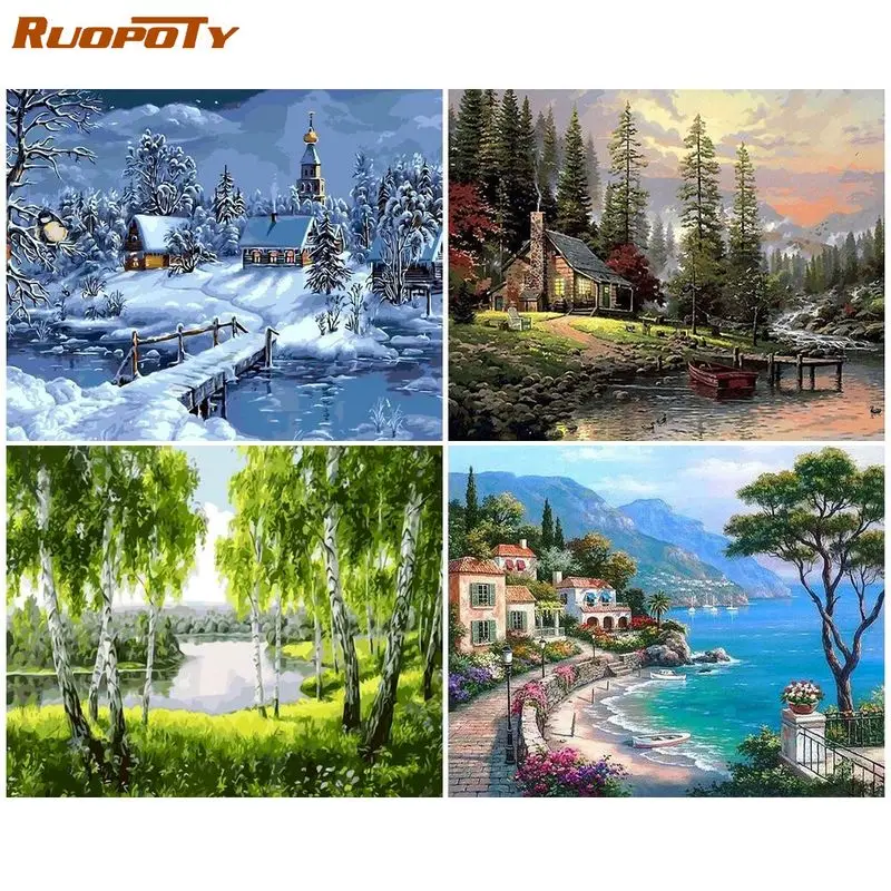 

RUOPOTY Modern Painting By Numbers Diy Handpainted Pictures By Numbers Landscapes Open country Drawing By Number Artwork