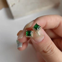 925 sterling silver emerald green zircon stud earrings for women french irregular geometric wedding party jewelry gift