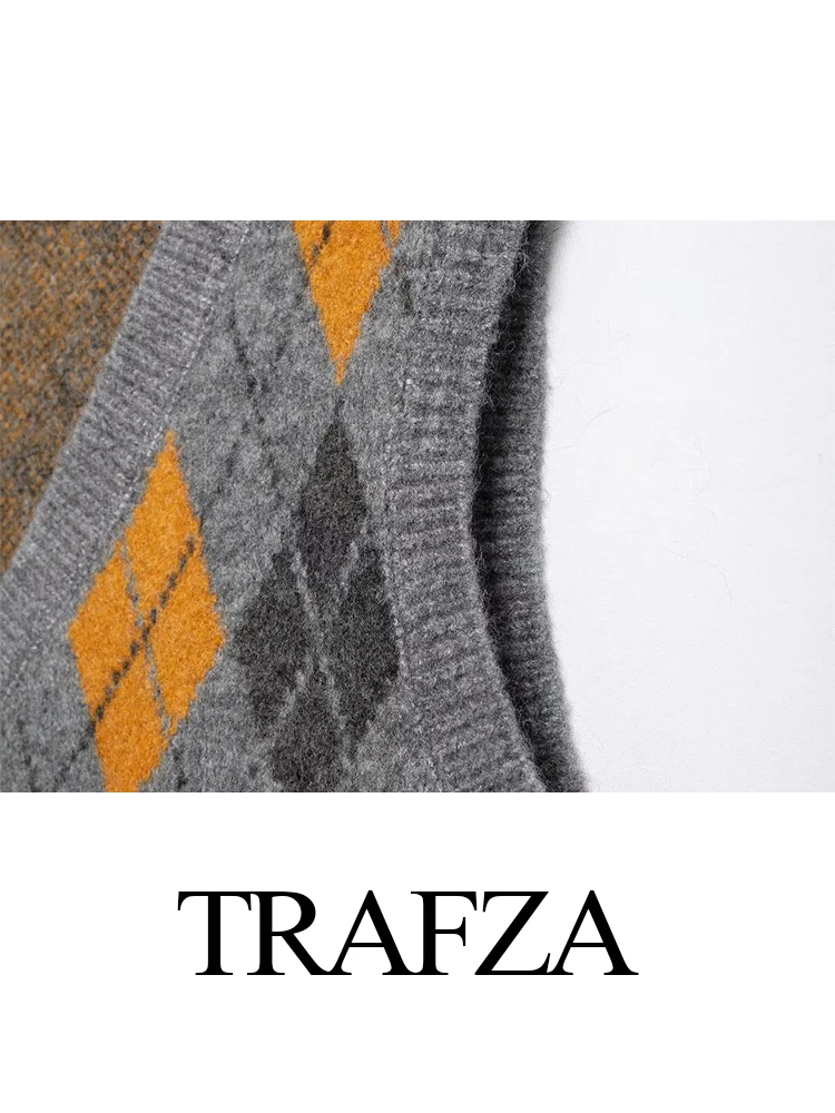 TRAFZA женский новый модный жаккардовый вязаный жилет с v-образным вырезом и