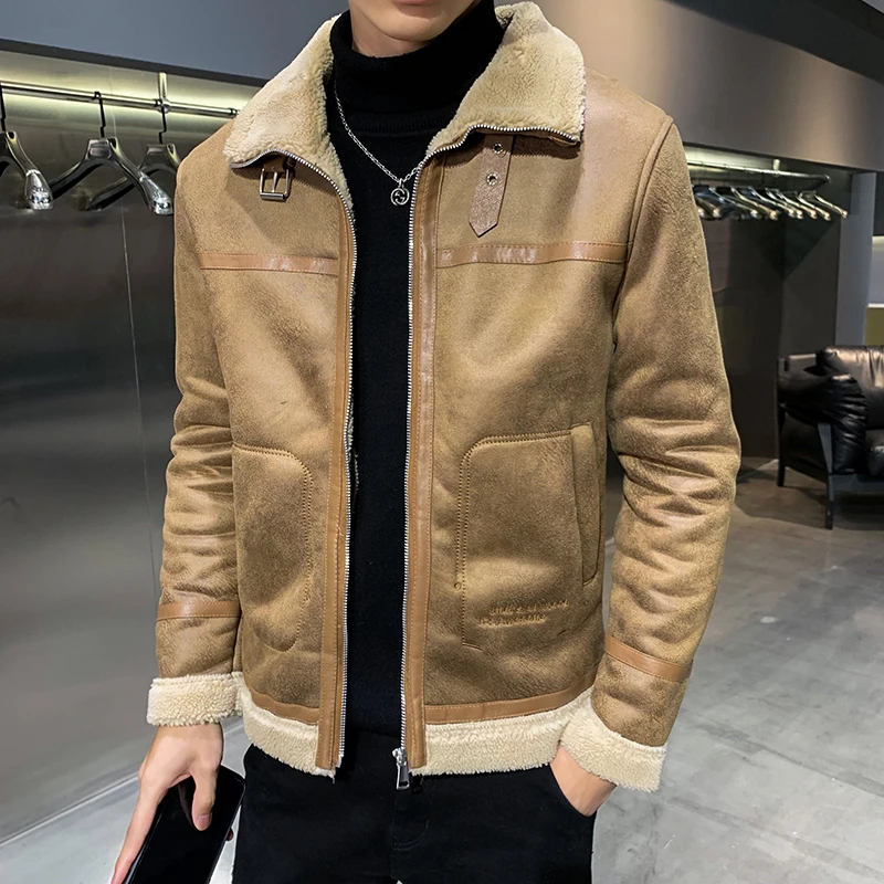 

Top Quality Autumn Winter Thick Warm Suede Jackets Men Clothing Simple Turn Down Collar Loose Casual Coats Veste Homme All Match