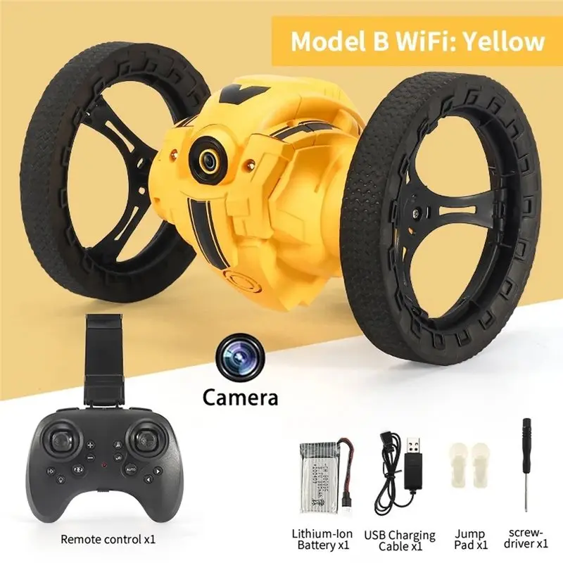 Фото FBIL-RC Трюковая машинка с Wi-Fi HD-камерой, прыгающая машинка с гибкими колесами, вращающимися светодиодными огнями, дистанционным управлением, игрушечный подарок. №3