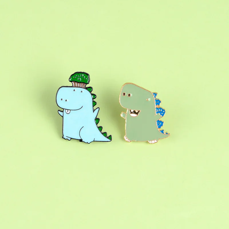 

SALeeee Cute dinosaur badge, cartoon blue and green small dinosaur brooch, trendy all-match jewelry