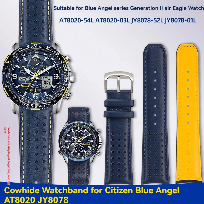 Фото Ремешок для часов из воловьей кожи с изогнутым концом для Citizen Blue Angel AT8020-54L/8020-03L JY8078 AT8020, браслет серии 22 мм 23 мм, мужской ремешок №1