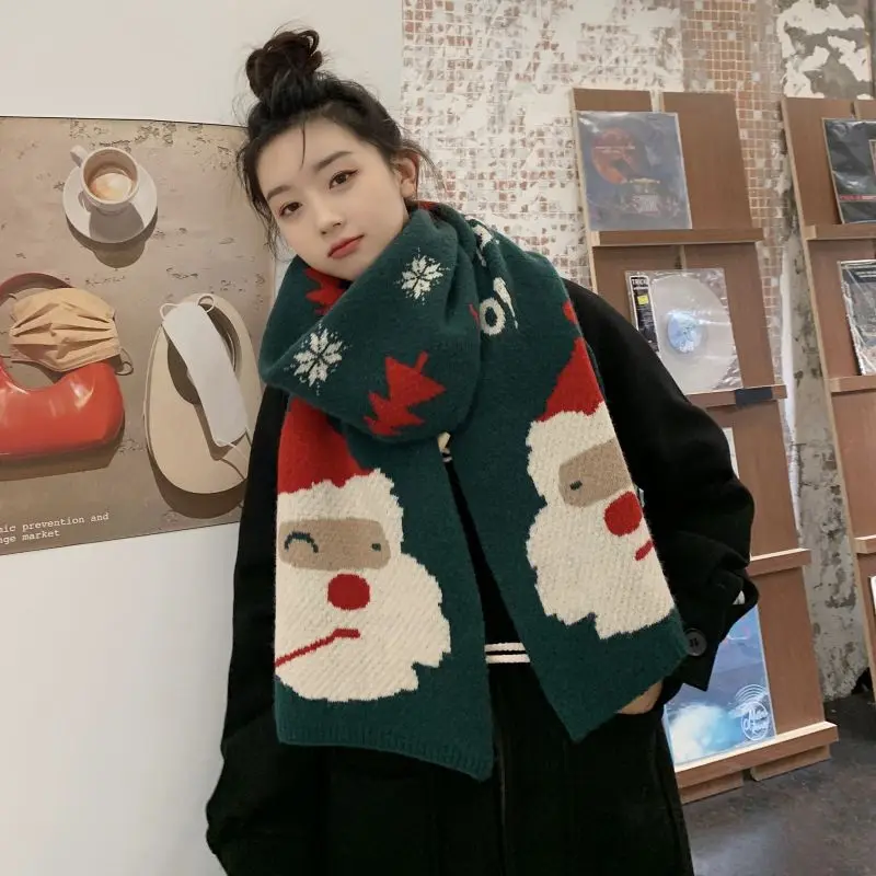

Christmas Scarf Female Winter Korean Version Japanese Wild Ins Tide Cute Student Thickening Warm Knitted Woolen Scarf