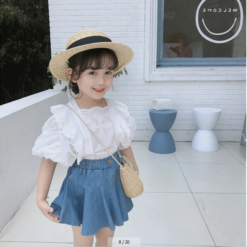 

Girls Clothes Sets 2022 Summer New Lace T-Shirt + Denim Skirt 2Pcs Suits Outfits Toddler Baby Kids Children'S Clothing