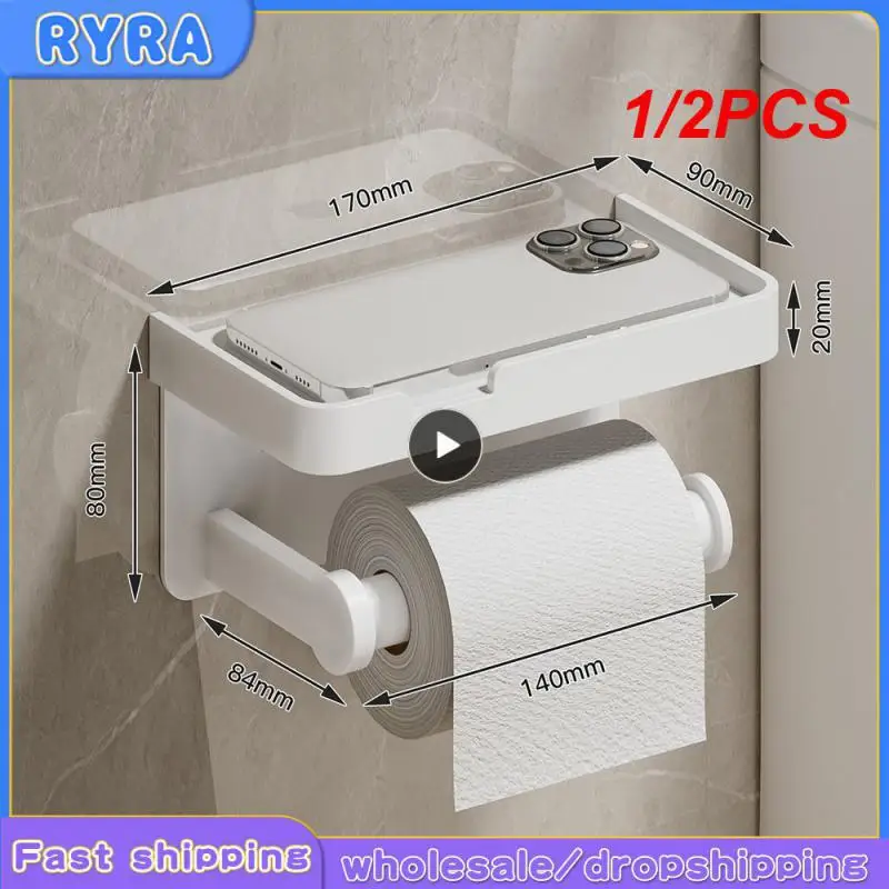 

1/2PCS Large Toilet Paper Holder Wall-Mounted Paper Roll Holder With Storage Tray Toilet Organizer Phone Stand Bathroom
