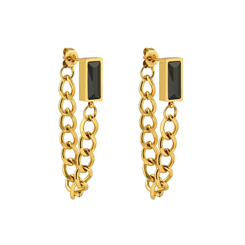 

European and American Hot Selling Zircon Square Chain Earring for Female Titanium Steel 18K Gold Earring Holiday Gifts