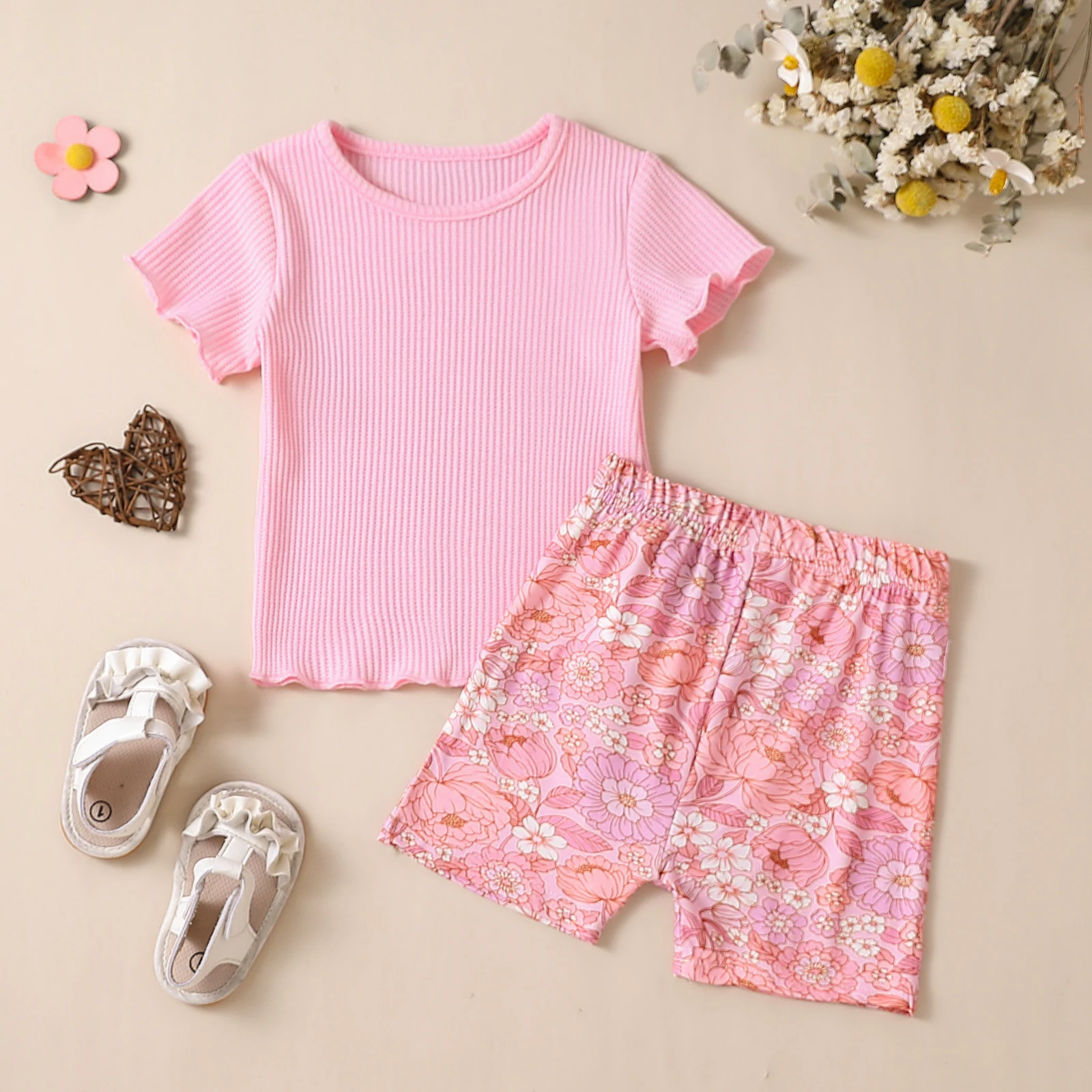 

Kids Baby Girls Clothes Set 2Pcs Summer Infant Newborn Short Sleeve T-shirt Tops with Short Pants 2023 New Children Clothing Set