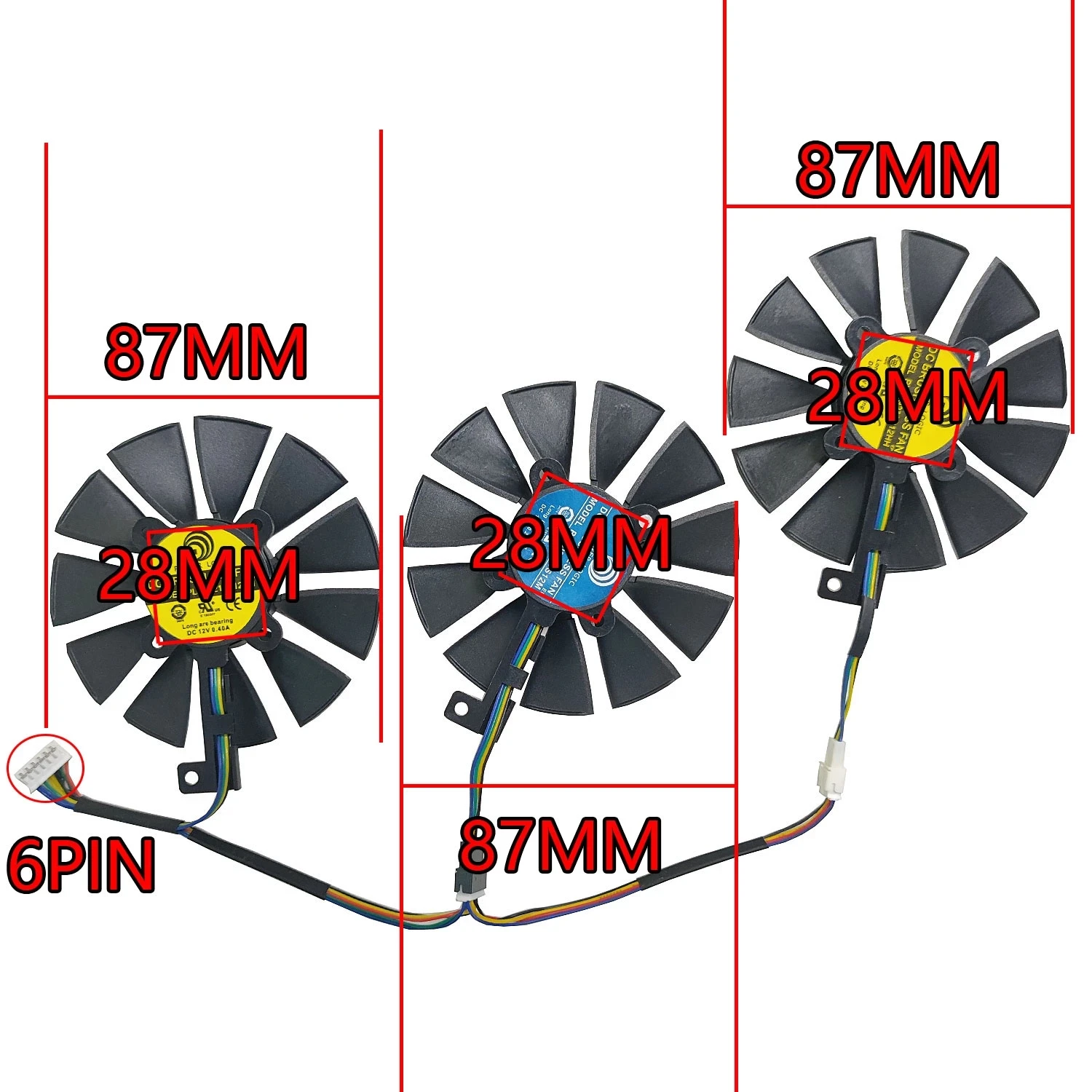 Новый вентилятор для графического процессора ASUS GTX 980 Ti R9 390X 390 1060 1070 1080 3 шт. 88 мм 6PIN