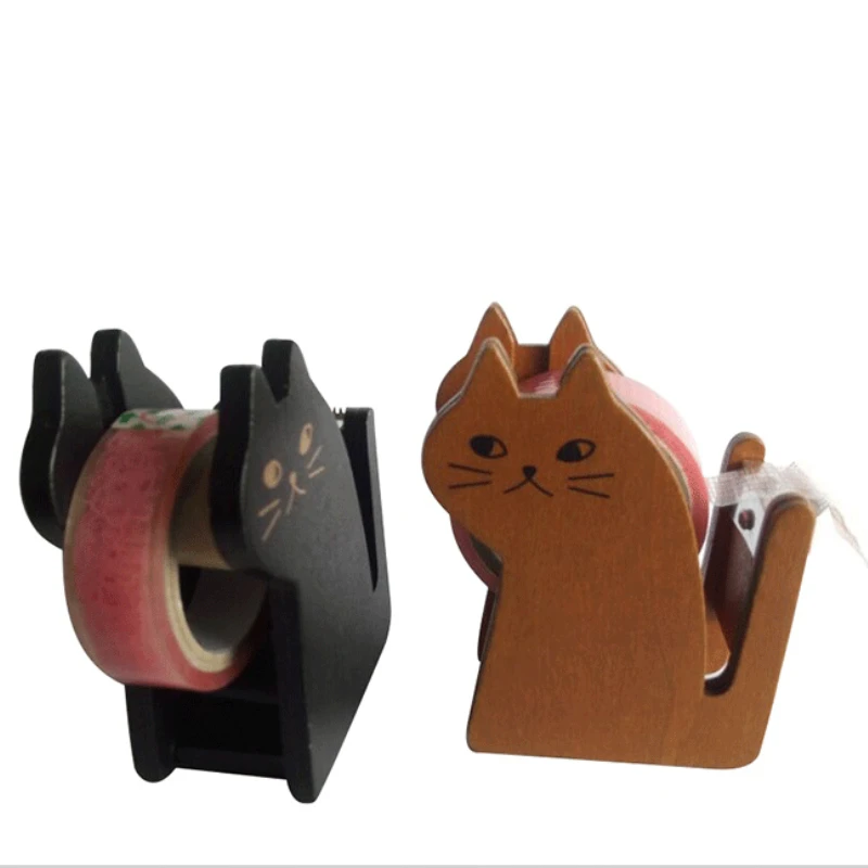 Kawaii Cute Cat Wooden Tape Dispenser Tape Holder Tapes Cutter Office School Supplies Creative Stationery Gifts