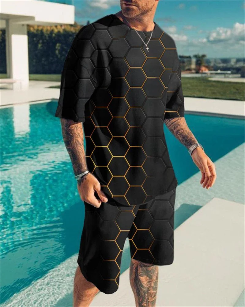 3D Print Summer Set Clothing Casual Short Sleeve Shirts Shorts 2 Piece Set Oversize O Neck Men's Clothing Suit Sweatsuit